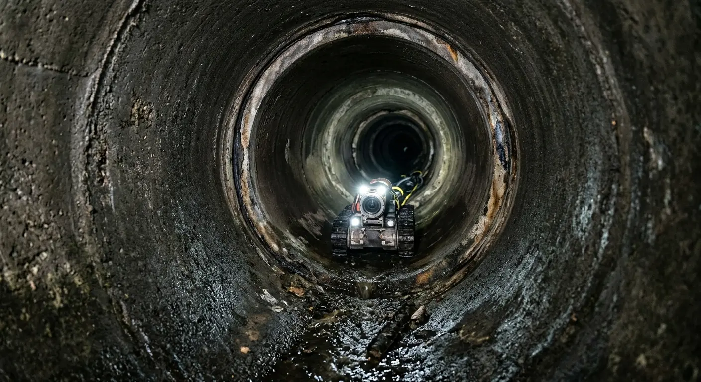 Robotic sewer camera inspecting pipe interior for Sewer Line Repair in Freetown