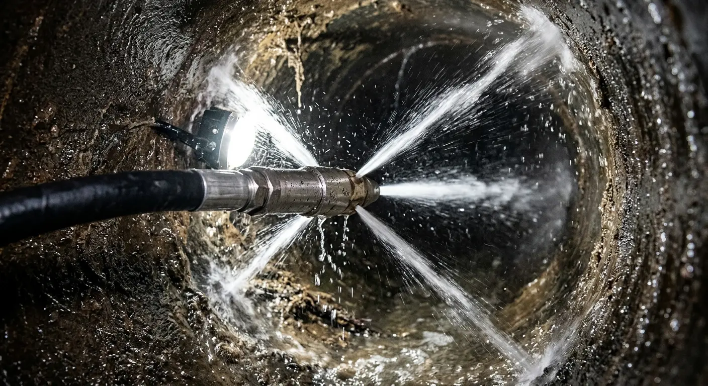 High-pressure hydro jetting nozzle cleaning sewer pipe for Trenchless Sewer Repair in Freetown